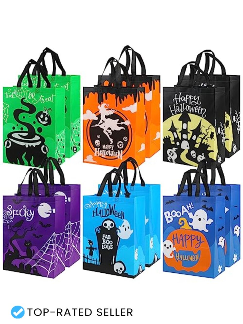 12 Pack Reusable Halloween Tote Bags Large Non-Woven Party Favor Bags with